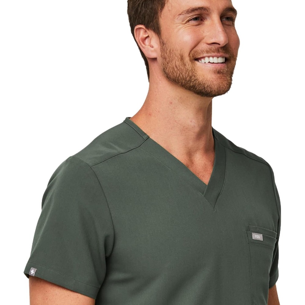 FIGS Mens Leon V-Neck Scrub Top Olive Green Technical Collection Size M